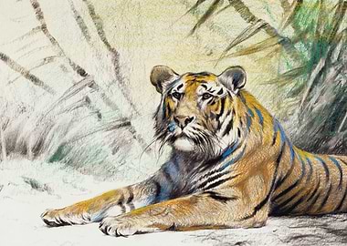 Tiger Resting in Jungle Drawing