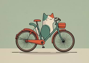 Cat on a Bicycle Illustration