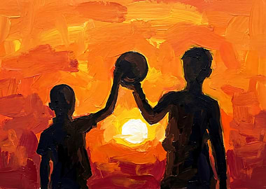 Sunset Basketball Game Painting