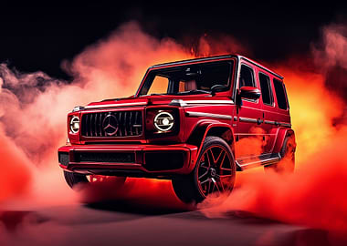 Red Mercedes in Smoke