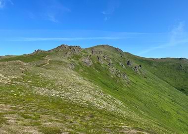Green Mountain Under a Blue Alaskan Sky
