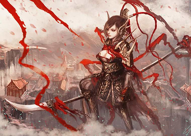 Female Warrior with Naginata Digital Art