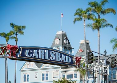 Carlsbad Sign with Victorian Building