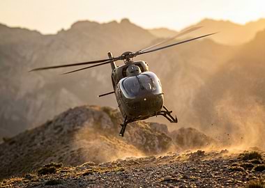 Helicopter Dusting Off Mountain Top