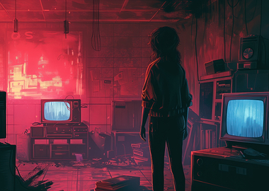 Retro Room with Televisions and Figure