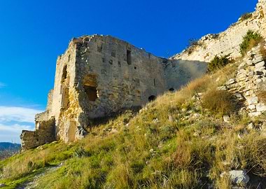 Photography of Ruins of an old stone castle of Queen Jeanne in Provence in France