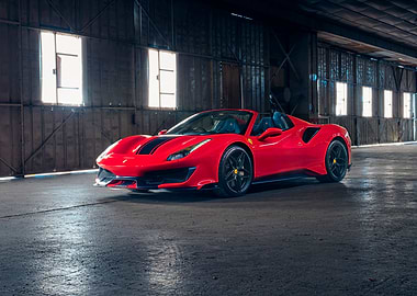 Red Ferrari Convertible in Industrial Setting