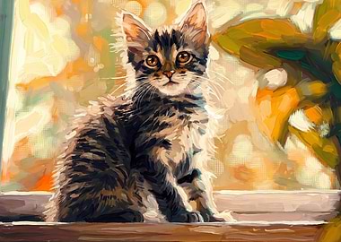Cute Kitten Portrait Painting