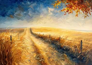 Golden Field Road Painting
