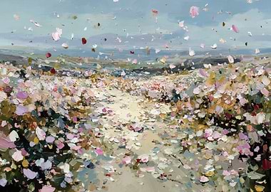 Impressionistic Landscape with Falling Petals