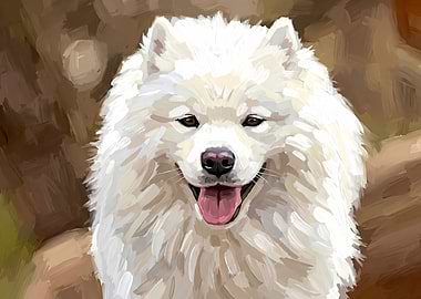 Smiling Samoyed Dog Portrait Painting