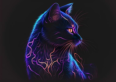 Neon Glowing Cat Portrait