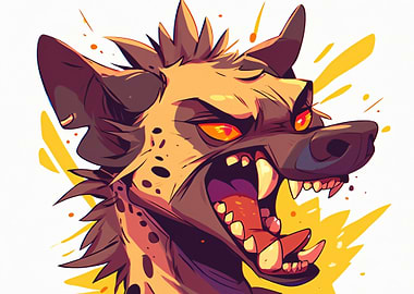 Cartoon Hyena Portrait with Angry Expression