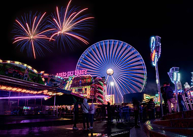 Night at the Carnival with Fireworks