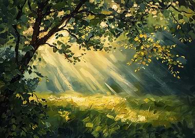 Sunlit Forest Glade Painting