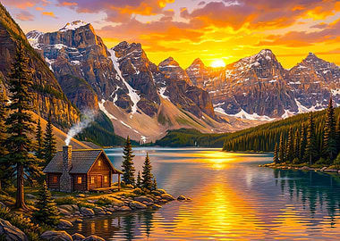 Cabin by Lake with Mountain View