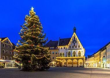 Christmas Tree in European Town Square