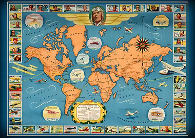 Vintage World Map with Air Routes