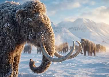 Woolly Mammoths in Snowy Landscape