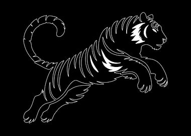 White Tiger Outline on Black Background