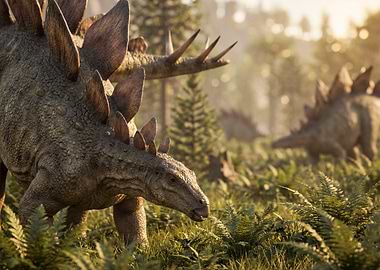 Stegosaurus in a prehistoric forest
