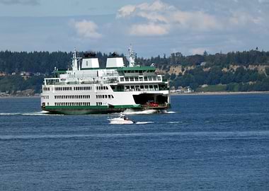 Ferry on the water with boat