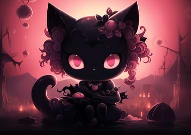 Cute Black Cat with Pink Eyes