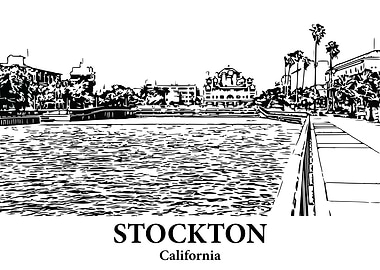 Stockton California Cityscape Drawing