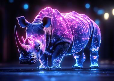 Neon Rhino Digital Art