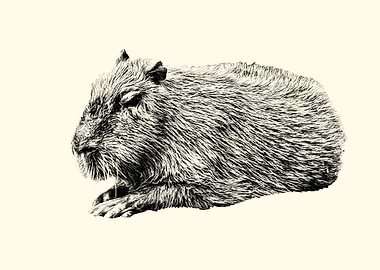 Capybara Illustration in Sepia Tones