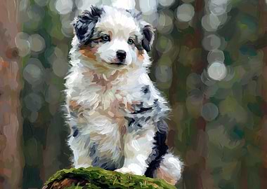 Australian Shepherd Puppy Portrait Painting