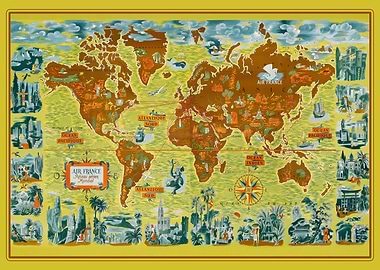 Vintage Air France World Map Poster