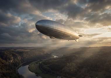 Zeppelin over the river valley