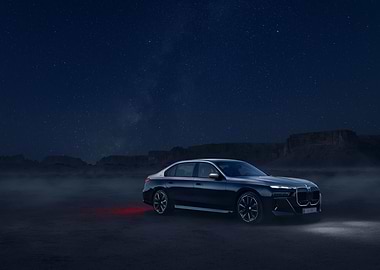 BMW 7 Series under starry night