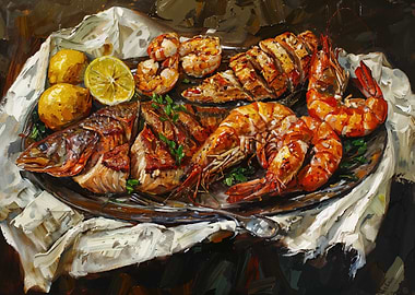 Seafood Platter Still Life Painting