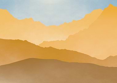 Golden Mountain Range Landscape Art