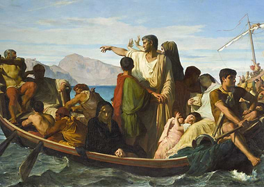 Classical Era Boat Scene Painting