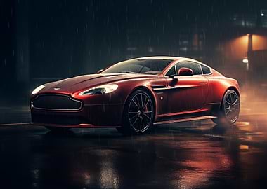 Red supercar in the rain