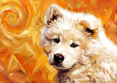Dog Portrait Painting with Orange Background