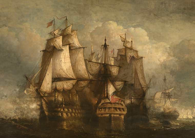 Naval Ships in Stormy Seas Painting
