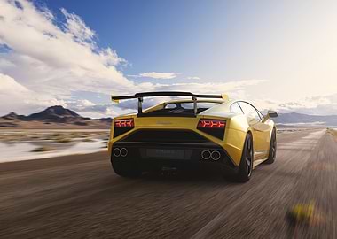 Yellow Lamborghini on Desert Road