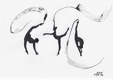 Gymnasts in Motion Black and White Art