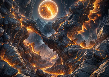 Volcanic Landscape with Glowing Orb