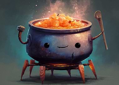 Animated Cooking Pot with Spider Legs