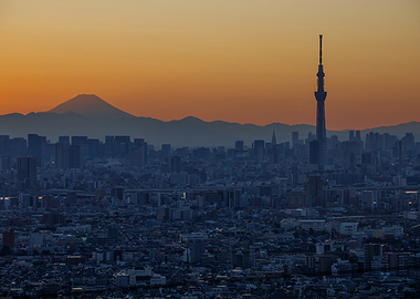 Tokyo Skyline with Skytree and Mount Fuji