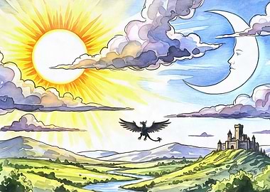 Day and Night Fantasy Landscape