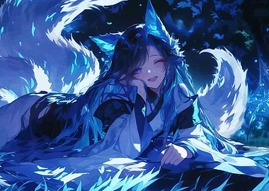 Anime Girl with Fox Ears and Tails