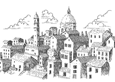 Black and White Cityscape Sketch