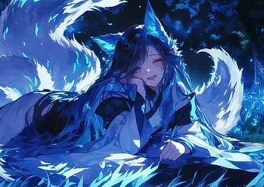 Anime Girl with Fox Ears and Tails