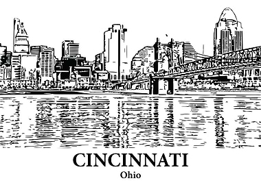 Cincinnati Ohio Skyline Drawing